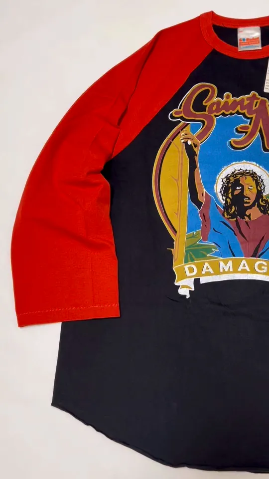 SAINT Mxxxxxx × LASTMAN LM_SS TEE/SNT NOISE/BLK Jesus horn sleeve color block TEE Black and red S-XL LAST MAN co-branded model Customized accessories Completely matched Horn sleeve color block Unlocked design Natural rewinding after washing Unique and handsome Top printing technology Undifferentiated restoration Cylindrical side seam fabric technology Top purchasing level
